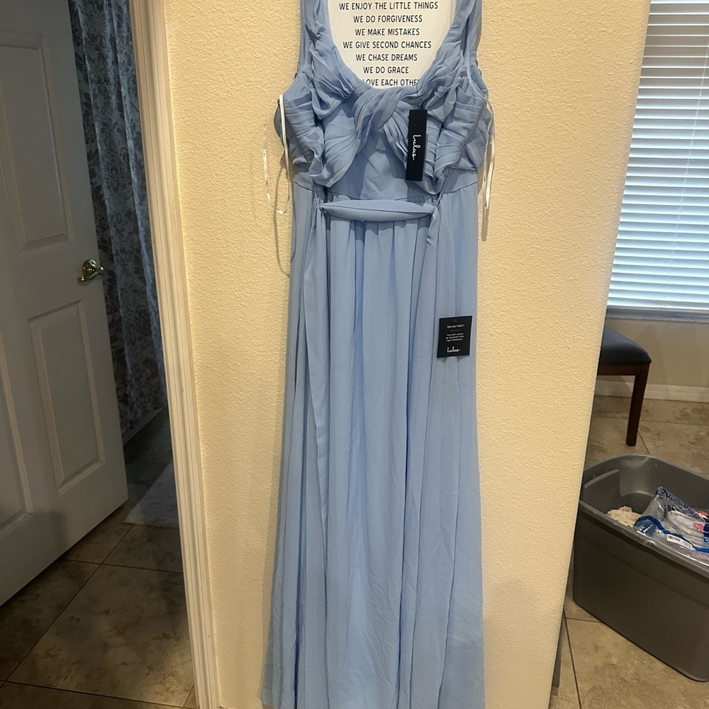 Lulus Admirable Elegance Light Blue Bustier Maxi Dress Wedding Party tie Nye xl